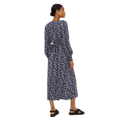 Navy - Back - Dorothy Perkins Womens-Ladies Ditsy Print Shirred Cuff Midi Dress