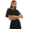 Black - Side - Dorothy Perkins Womens-Ladies Shirred Waist Short-Sleeved Midi Dress
