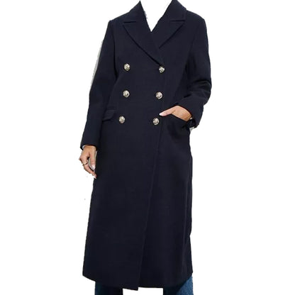 Navy - Front - Dorothy Perkins Womens-Ladies Longline Military Button Petite Coat