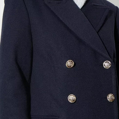 Navy - Side - Dorothy Perkins Womens-Ladies Longline Military Button Petite Coat