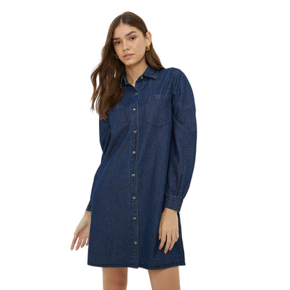 Washed Indigo - Front - Dorothy Perkins Womens-Ladies Denim Oversized Shirt Dress