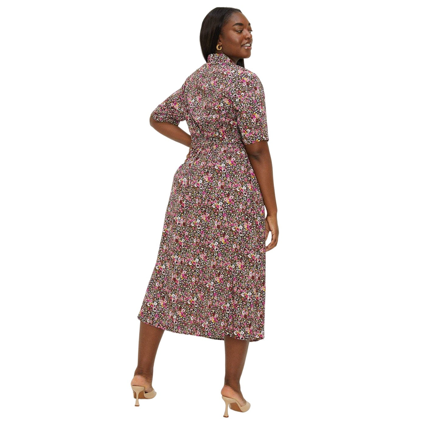 Pink - Back - Dorothy Perkins Womens-Ladies Floral Wrap Plus Shirt Dress