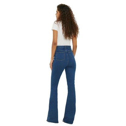 Indigo - Back - Dorothy Perkins Womens-Ladies Flared Waist Tie Tall Jeans
