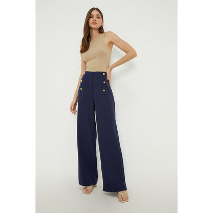 Navy - Front - Dorothy Perkins Womens-Ladies Military Button Wide Leg Trousers