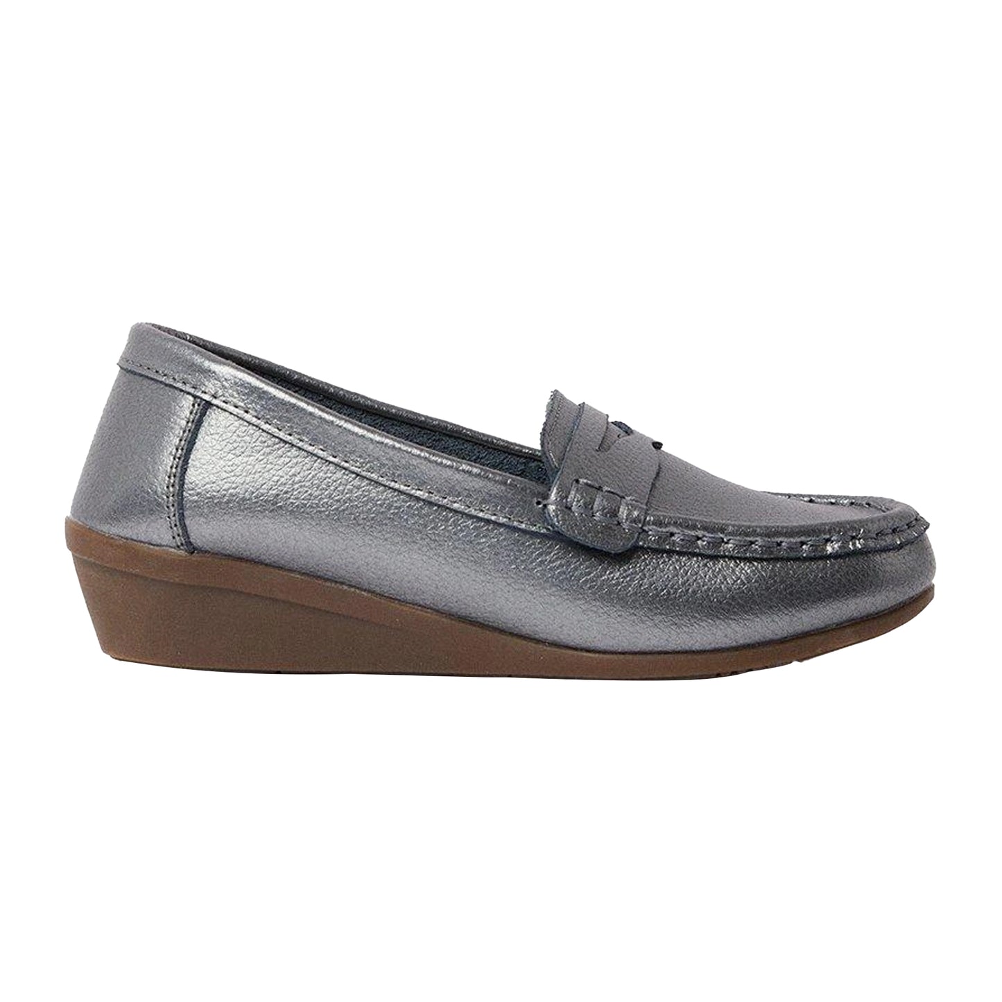 Pewter - Front - Good For The Sole Womens-Ladies Niamh Leather Wide Loafers