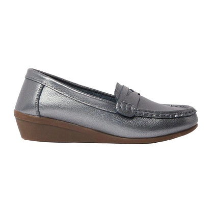 Pewter - Front - Good For The Sole Womens-Ladies Niamh Leather Wide Loafers