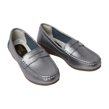 Pewter - Back - Good For The Sole Womens-Ladies Niamh Leather Wide Loafers
