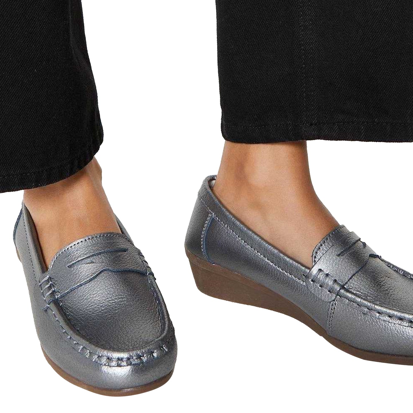 Pewter - Side - Good For The Sole Womens-Ladies Niamh Leather Wide Loafers