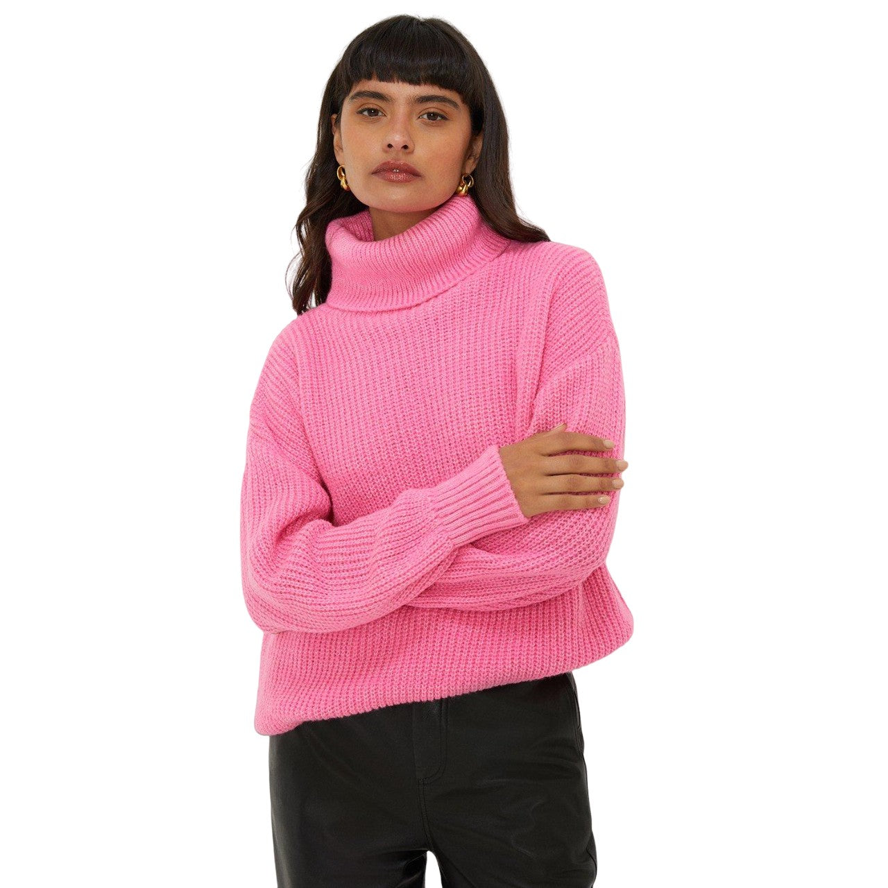 Pink - Front - Dorothy Perkins Womens-Ladies Chunky Knit Roll Neck Longline Jumper
