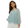 Sage - Front - Dorothy Perkins Womens-Ladies Dobby Chiffon Overhead Petite Long-Sleeved Blouse