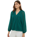 Green - Front - Dorothy Perkins Womens-Ladies Dobby Chiffon Overhead Long-Sleeved Blouse