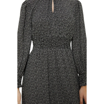 Monochrome - Side - Dorothy Perkins Womens-Ladies Spotted Shirred Waist Long-Sleeved Midi Dress