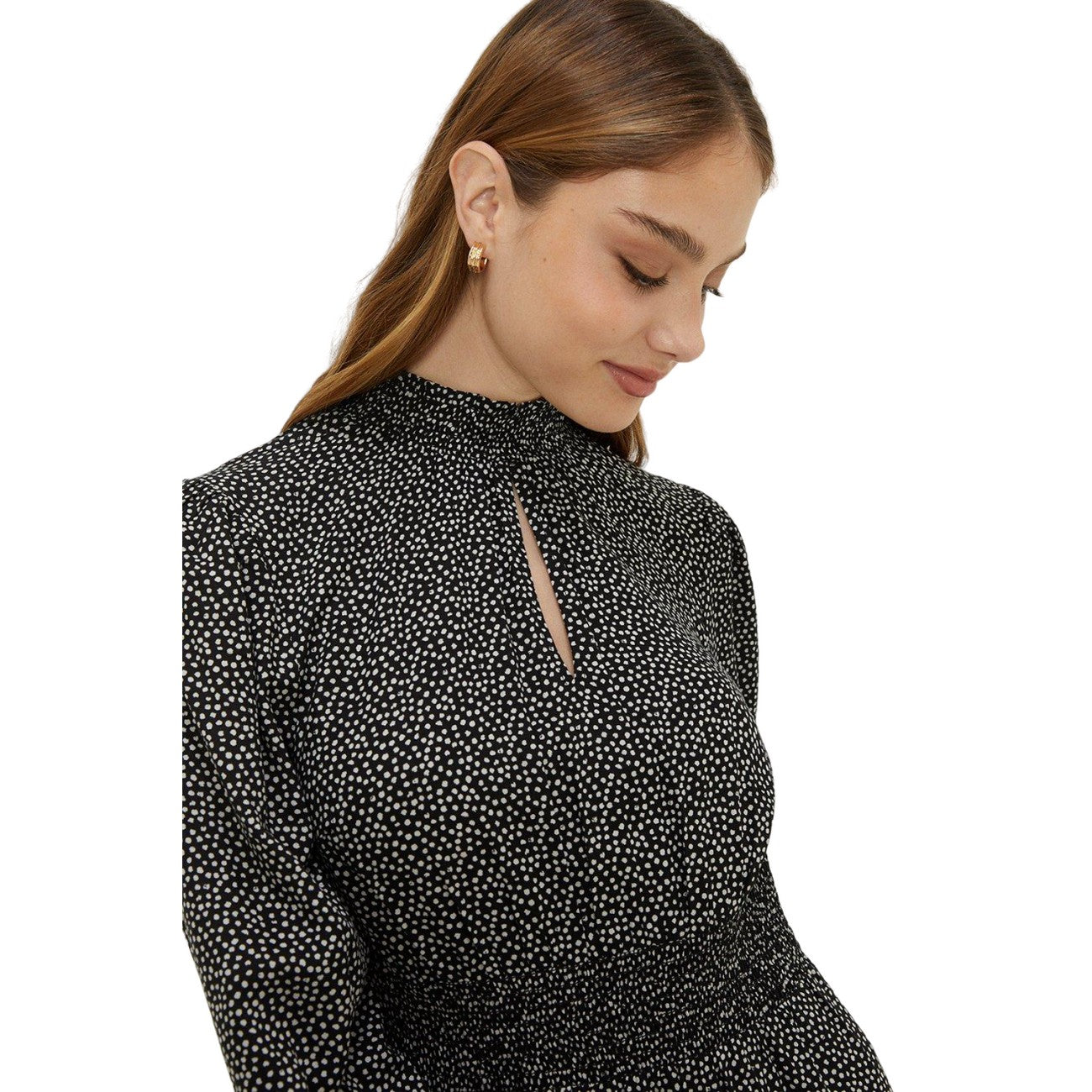 Monochrome - Lifestyle - Dorothy Perkins Womens-Ladies Spotted Shirred Waist Long-Sleeved Midi Dress