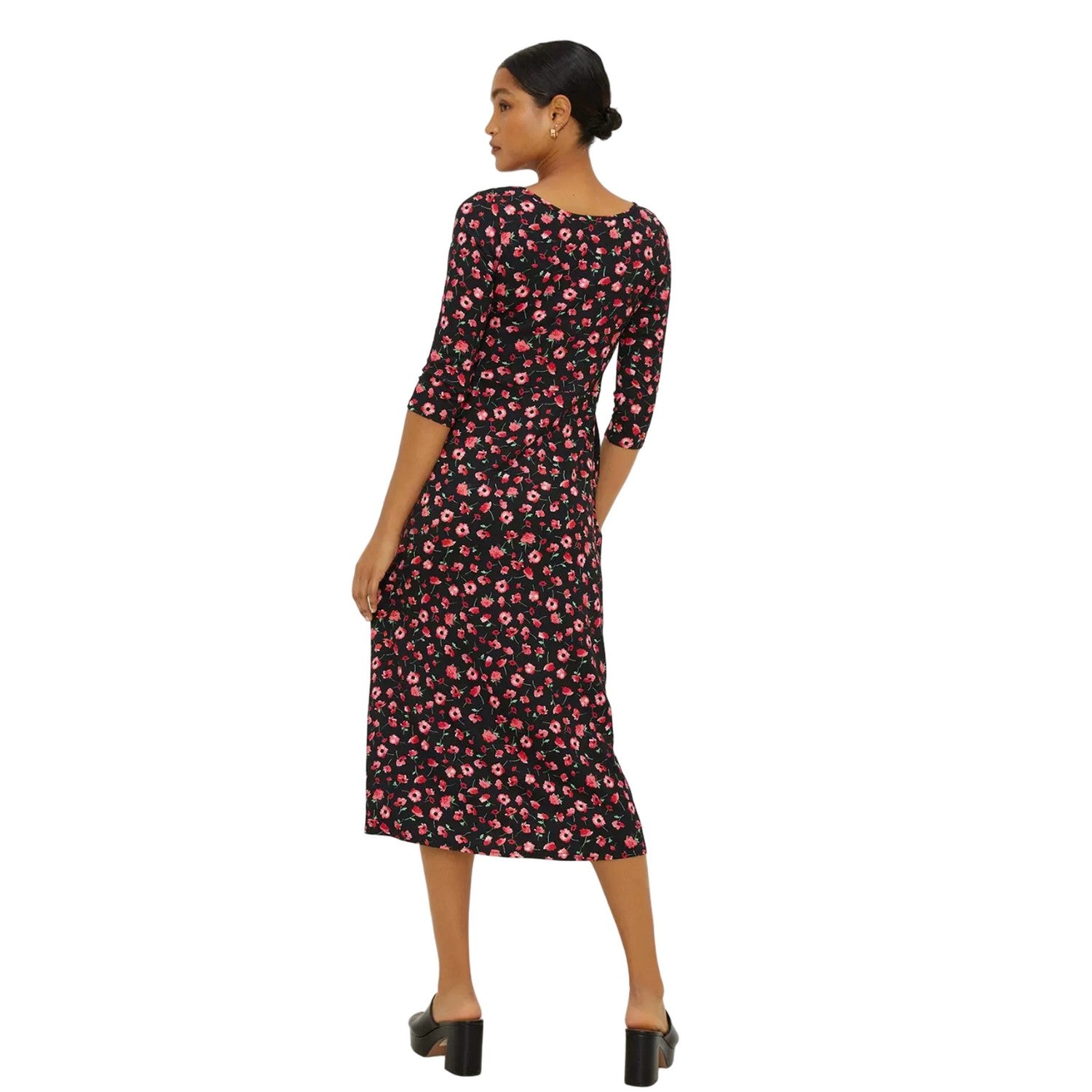 Pink - Back - Dorothy Perkins Womens-Ladies Ditsy Print 3-4 Sleeve Midi Dress
