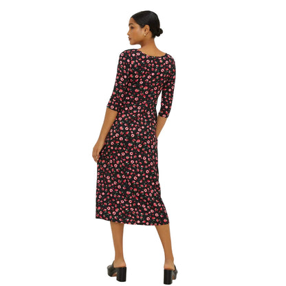 Pink - Back - Dorothy Perkins Womens-Ladies Ditsy Print 3-4 Sleeve Midi Dress