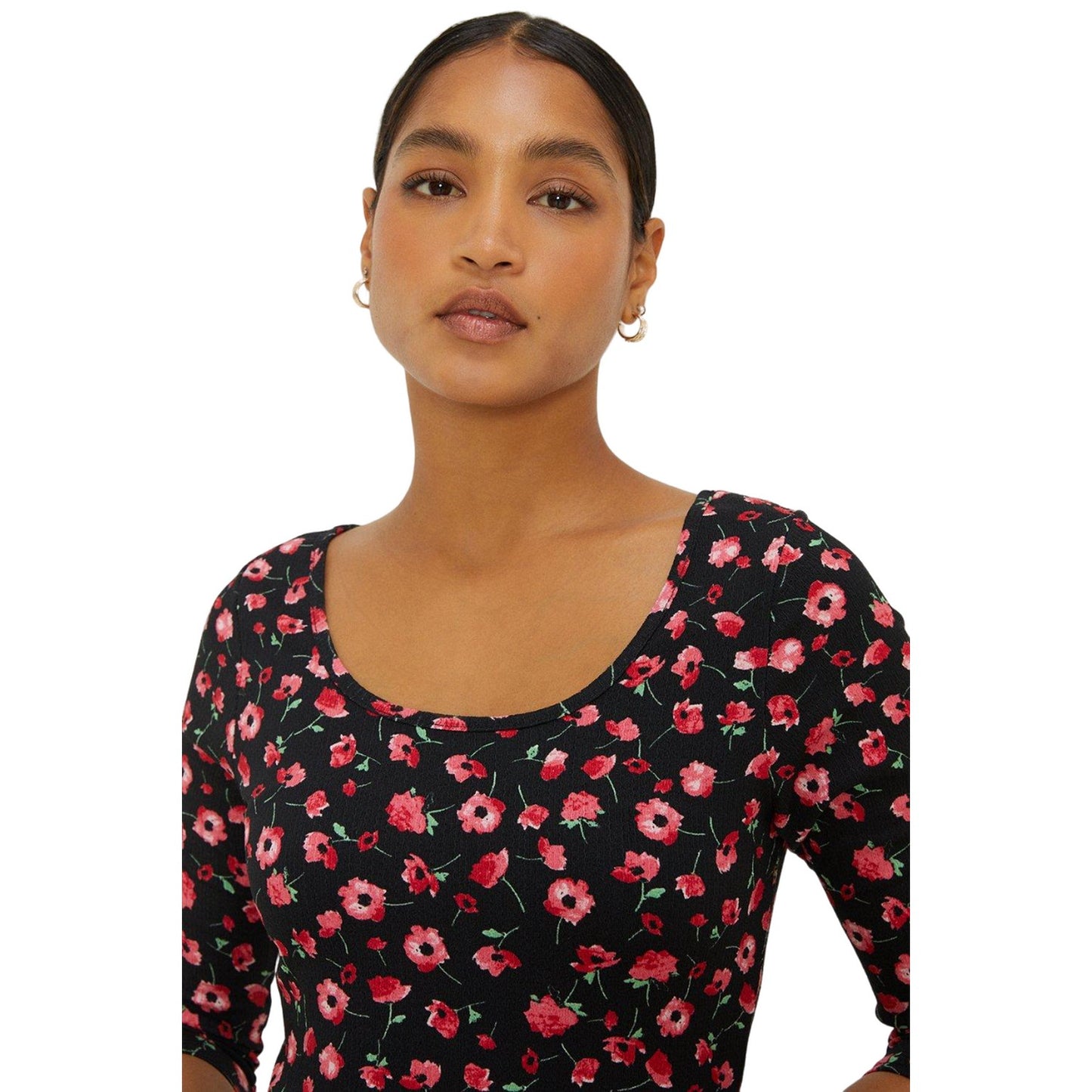 Pink - Side - Dorothy Perkins Womens-Ladies Ditsy Print 3-4 Sleeve Midi Dress