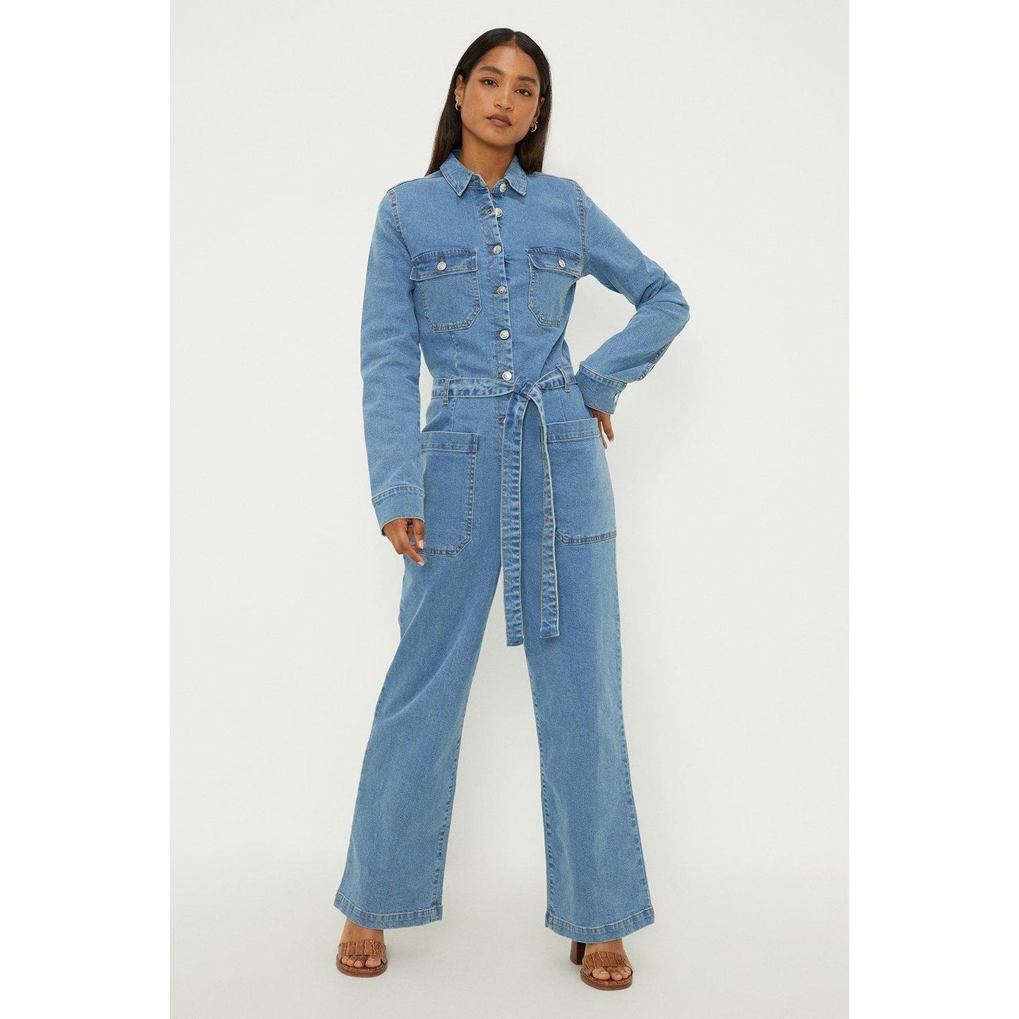 Mid Wash - Front - Dorothy Perkins Womens-Ladies Detail Seams Jumpsuit