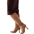 Taupe - Front - Dorothy Perkins Womens-Ladies Kristina Ruched Pointed Knee-High Boots