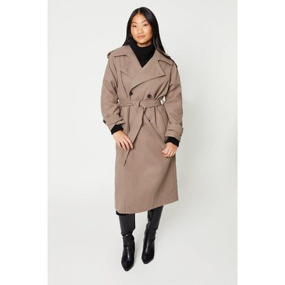 Mink - Front - Dorothy Perkins Womens-Ladies Belted Wool Petite Trench Coat