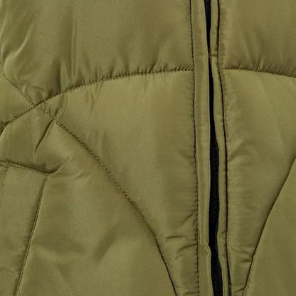 Olive - Close up - Dorothy Perkins Womens-Ladies Hooded Padded Longline Gilet