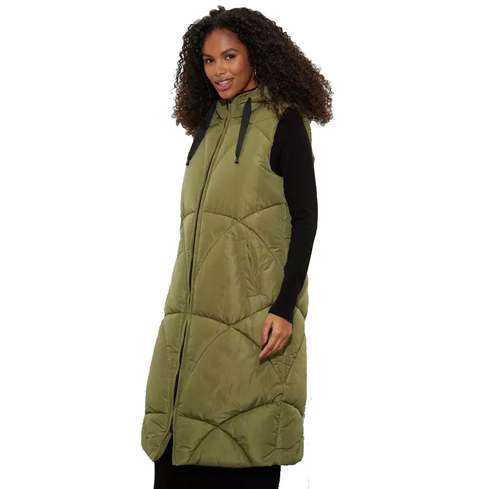 Olive - Front - Dorothy Perkins Womens-Ladies Hooded Padded Longline Gilet