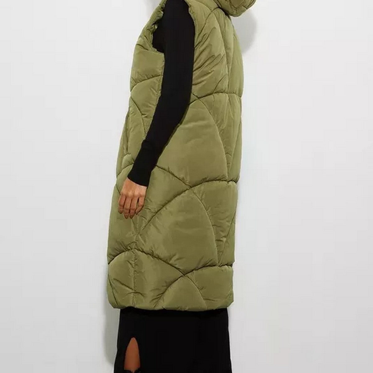 Olive - Back - Dorothy Perkins Womens-Ladies Hooded Padded Longline Gilet