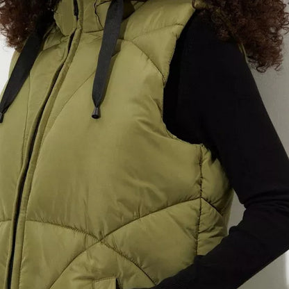Olive - Side - Dorothy Perkins Womens-Ladies Hooded Padded Longline Gilet