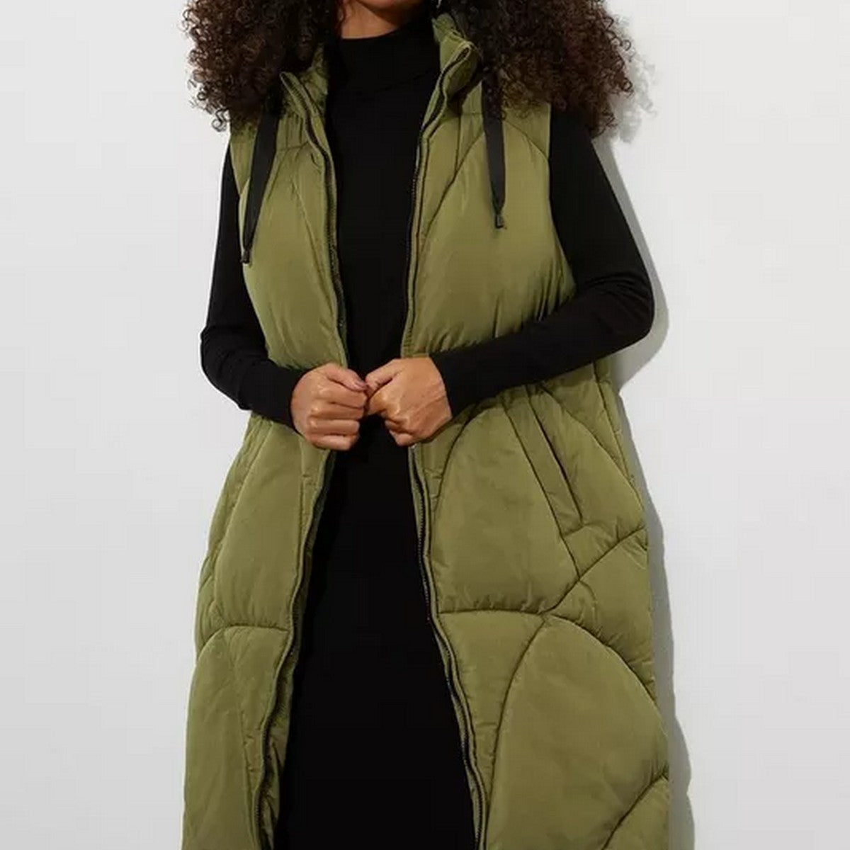 Olive - Lifestyle - Dorothy Perkins Womens-Ladies Hooded Padded Longline Gilet