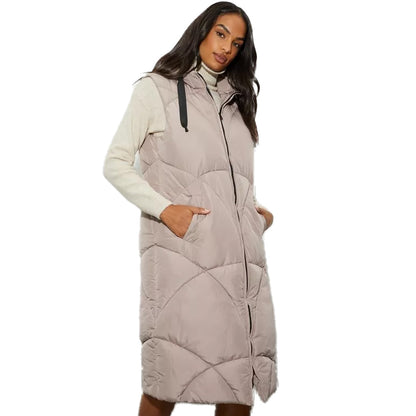 Mink - Front - Dorothy Perkins Womens-Ladies Hooded Padded Longline Gilet