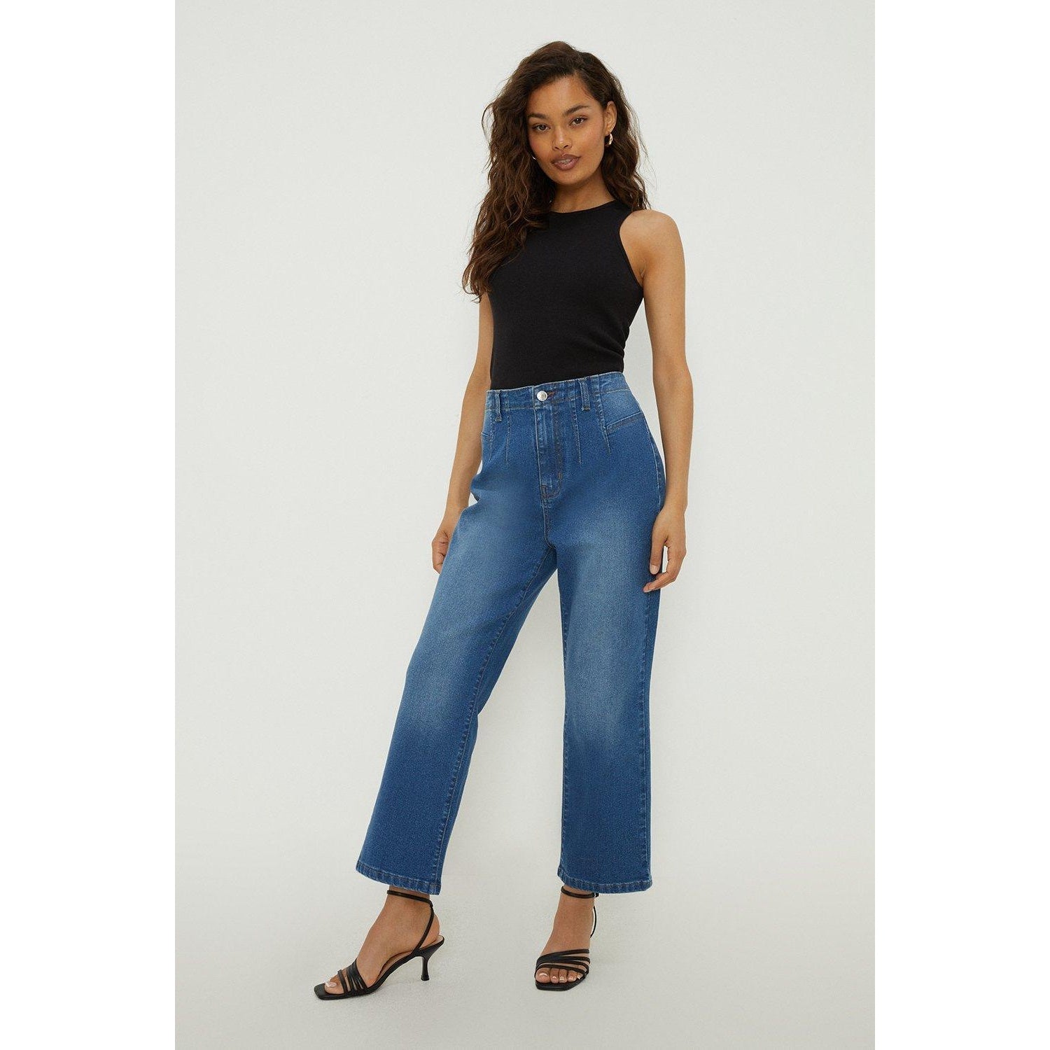 Mid Wash - Front - Dorothy Perkins Womens-Ladies Front Seam Detail Petite Straight Jeans