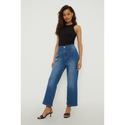 Mid Wash - Front - Dorothy Perkins Womens-Ladies Front Seam Detail Petite Straight Jeans