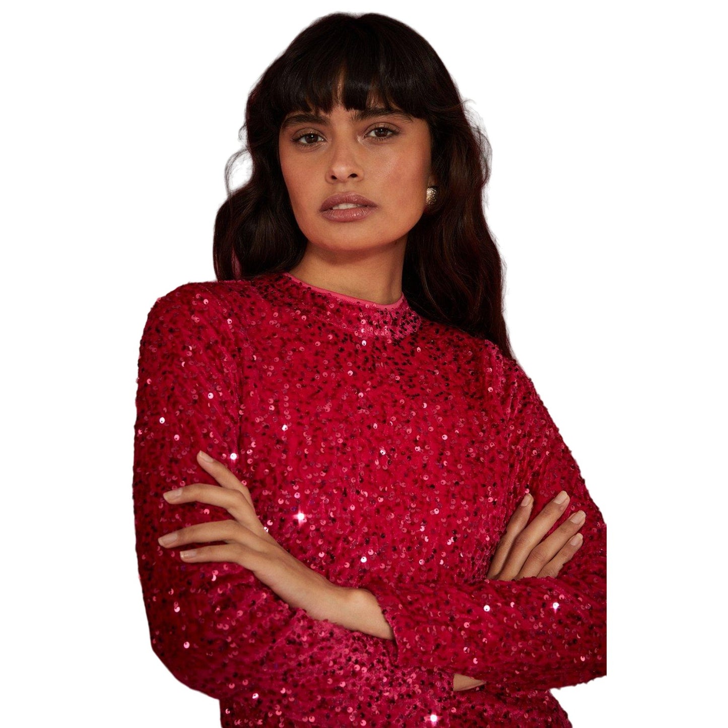 Pink - Side - Dorothy Perkins Womens-Ladies Sequin Velvet Petite Mini Dress