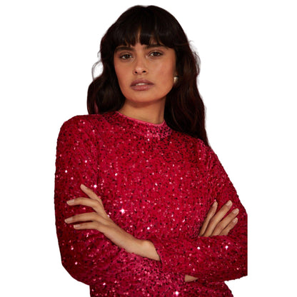 Pink - Side - Dorothy Perkins Womens-Ladies Sequin Velvet Petite Mini Dress