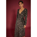Bronze - Front - Dorothy Perkins Womens-Ladies Sequin Velvet Wrap Midi Dress