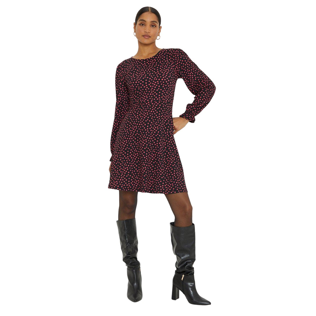 Pink - Side - Dorothy Perkins Womens-Ladies Spotted Mini Dress
