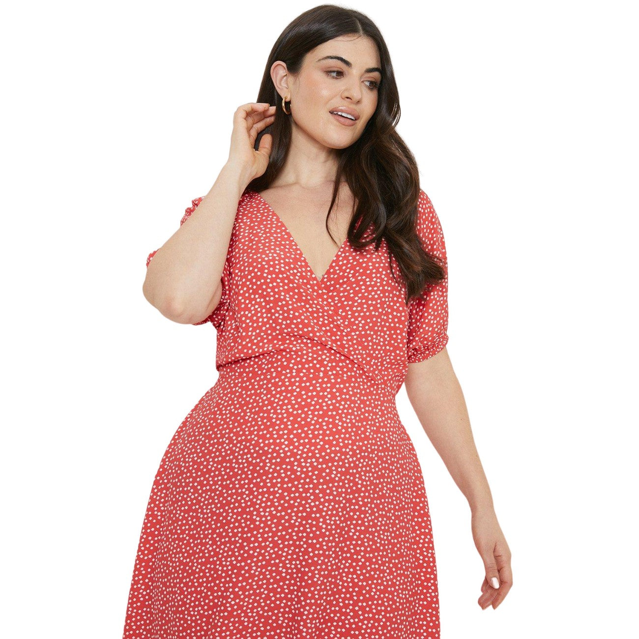 Red-White - Side - Dorothy Perkins Womens-Ladies Spotted Wrap Plus Midi Dress