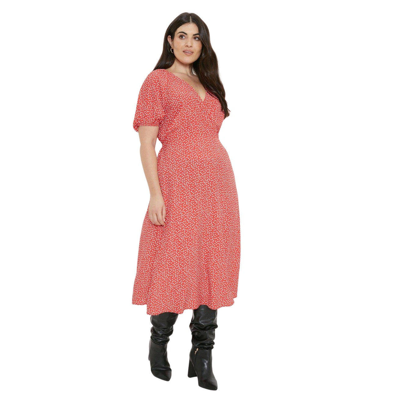 Red-White - Front - Dorothy Perkins Womens-Ladies Spotted Wrap Plus Midi Dress