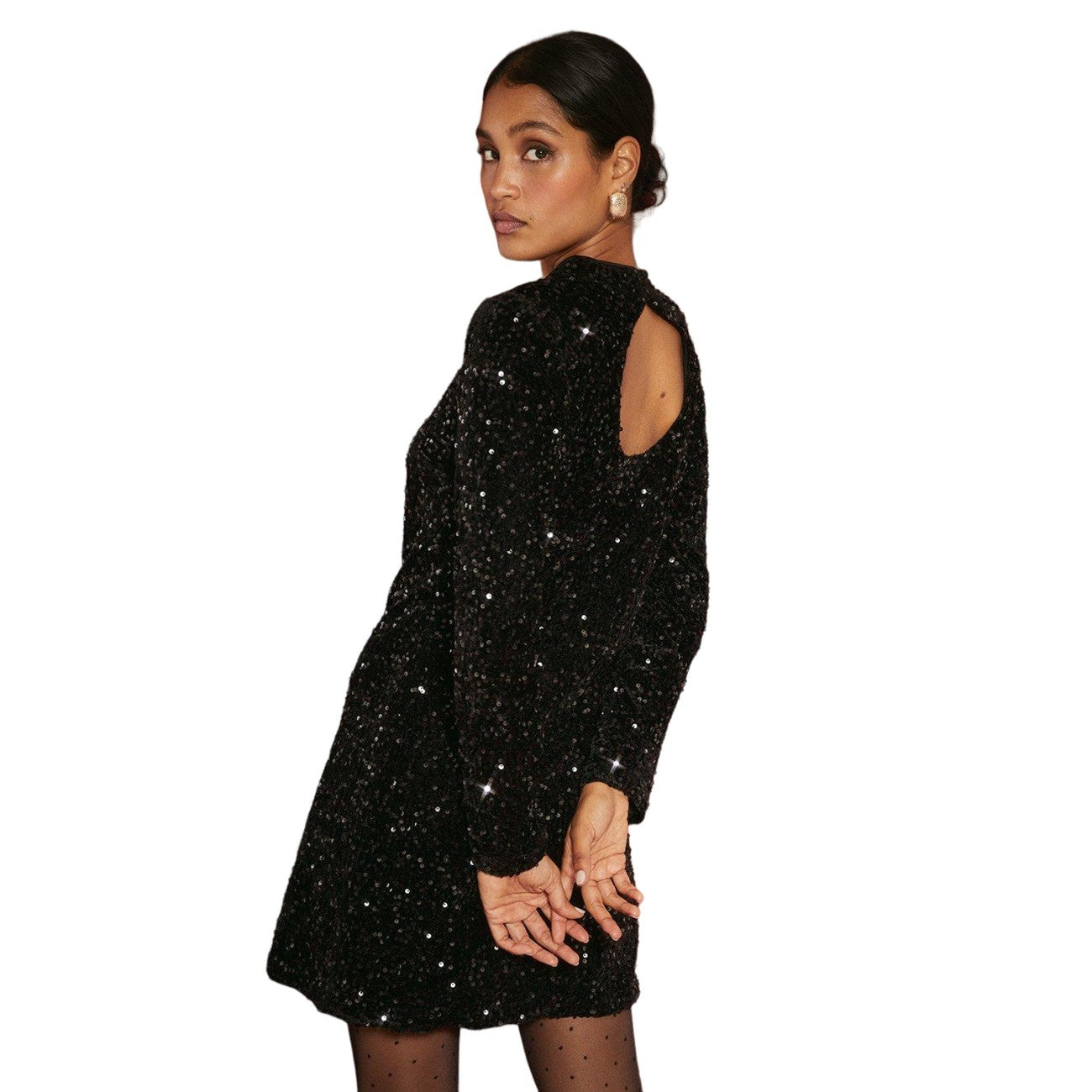 Black - Back - Dorothy Perkins Womens-Ladies Sequin Velvet Mini Dress