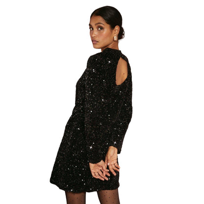 Black - Back - Dorothy Perkins Womens-Ladies Sequin Velvet Mini Dress