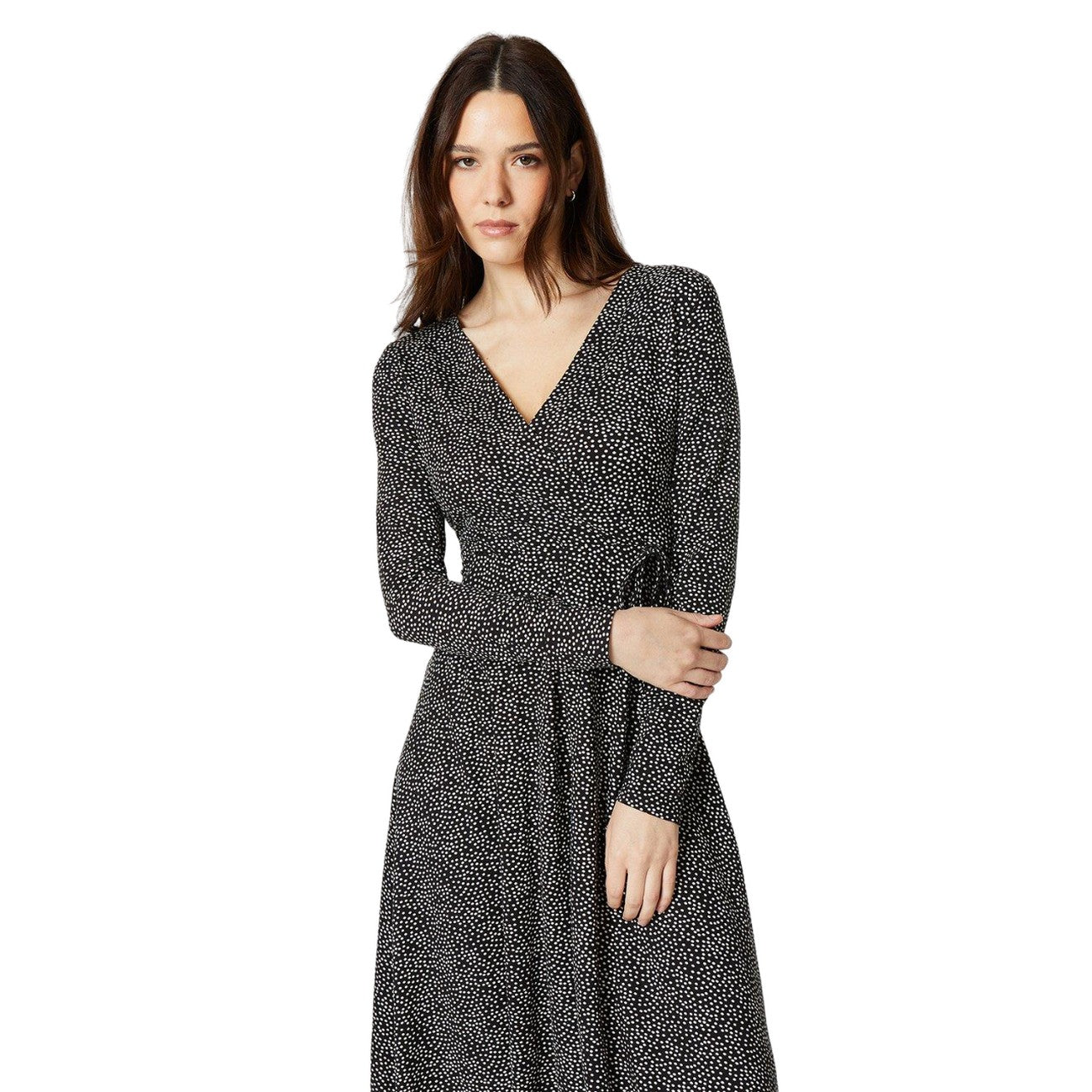 Black-White - Side - Dorothy Perkins Womens-Ladies Monochrome Wrap Midi Dress