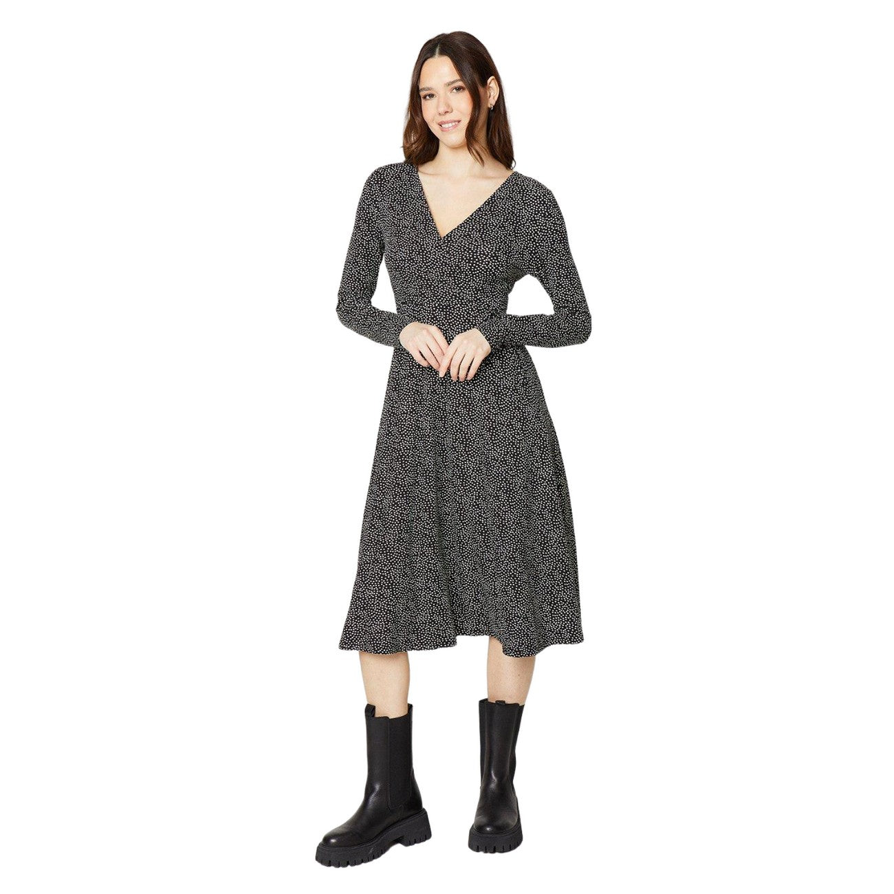 Black-White - Front - Dorothy Perkins Womens-Ladies Monochrome Wrap Midi Dress