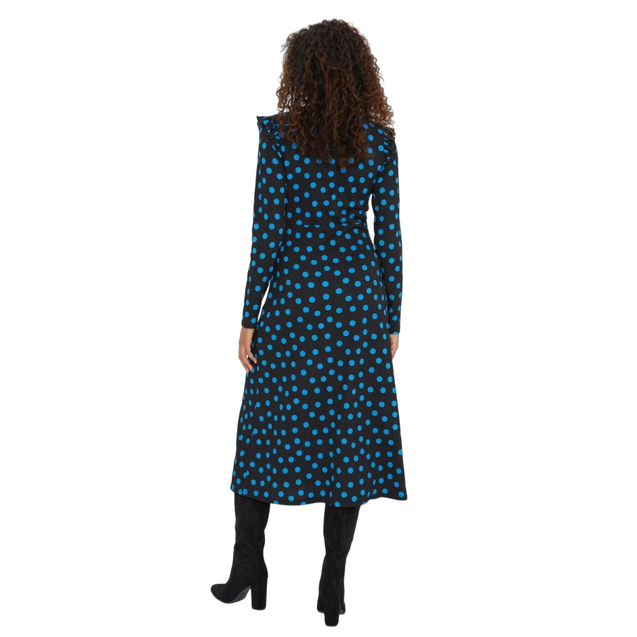 Black - Back - Dorothy Perkins Womens-Ladies Spotted Ruffle Neck Midi Dress