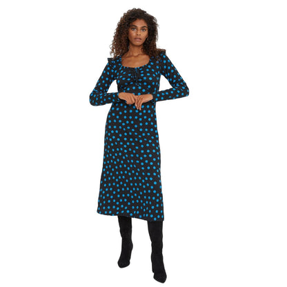 Black - Front - Dorothy Perkins Womens-Ladies Spotted Ruffle Neck Midi Dress