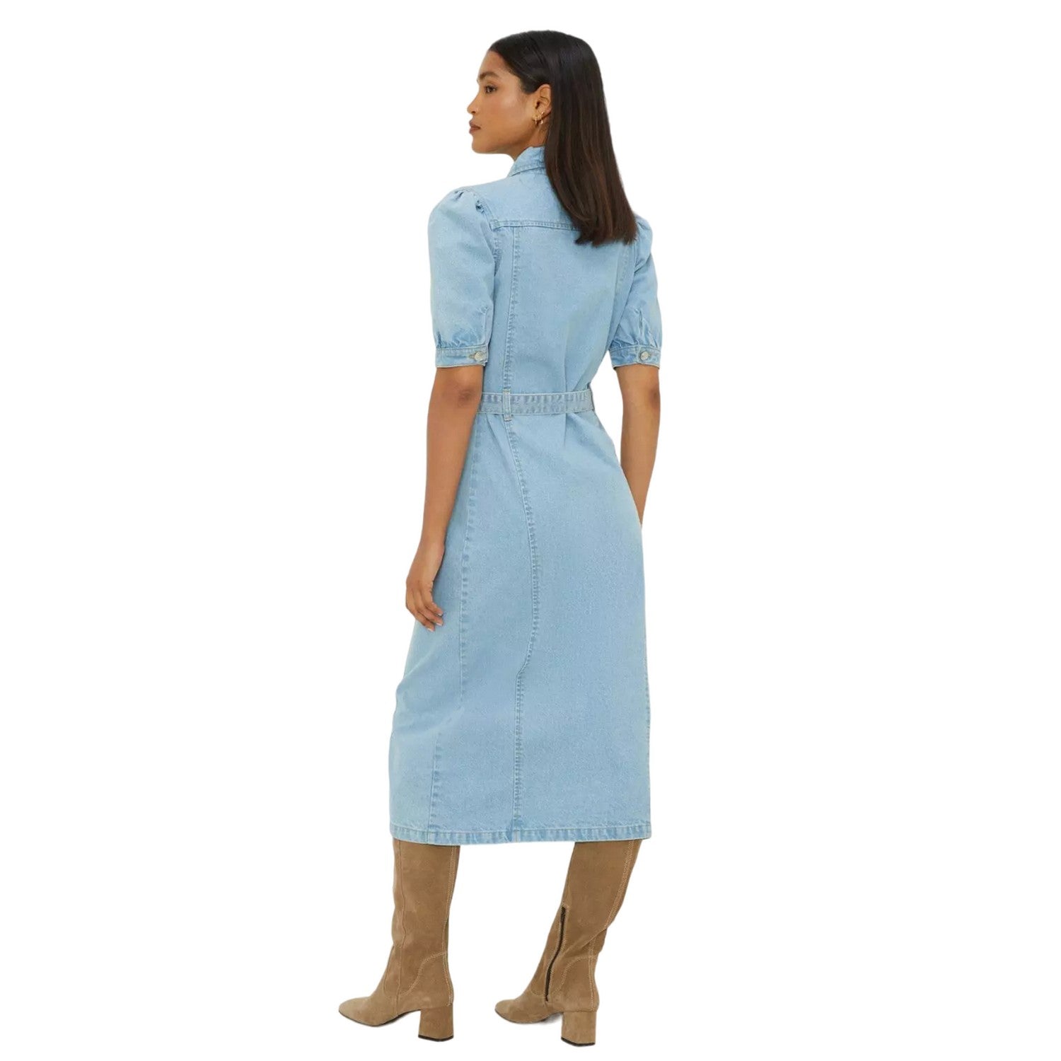 Mid Wash - Back - Dorothy Perkins Womens-Ladies Denim Belt Midi Shirt Dress