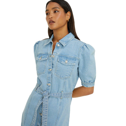 Mid Wash - Side - Dorothy Perkins Womens-Ladies Denim Belt Midi Shirt Dress