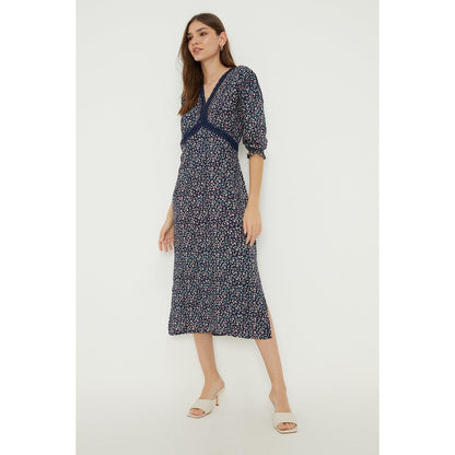 Navy - Front - Dorothy Perkins Womens-Ladies Floral Lace V Neck Midi Dress