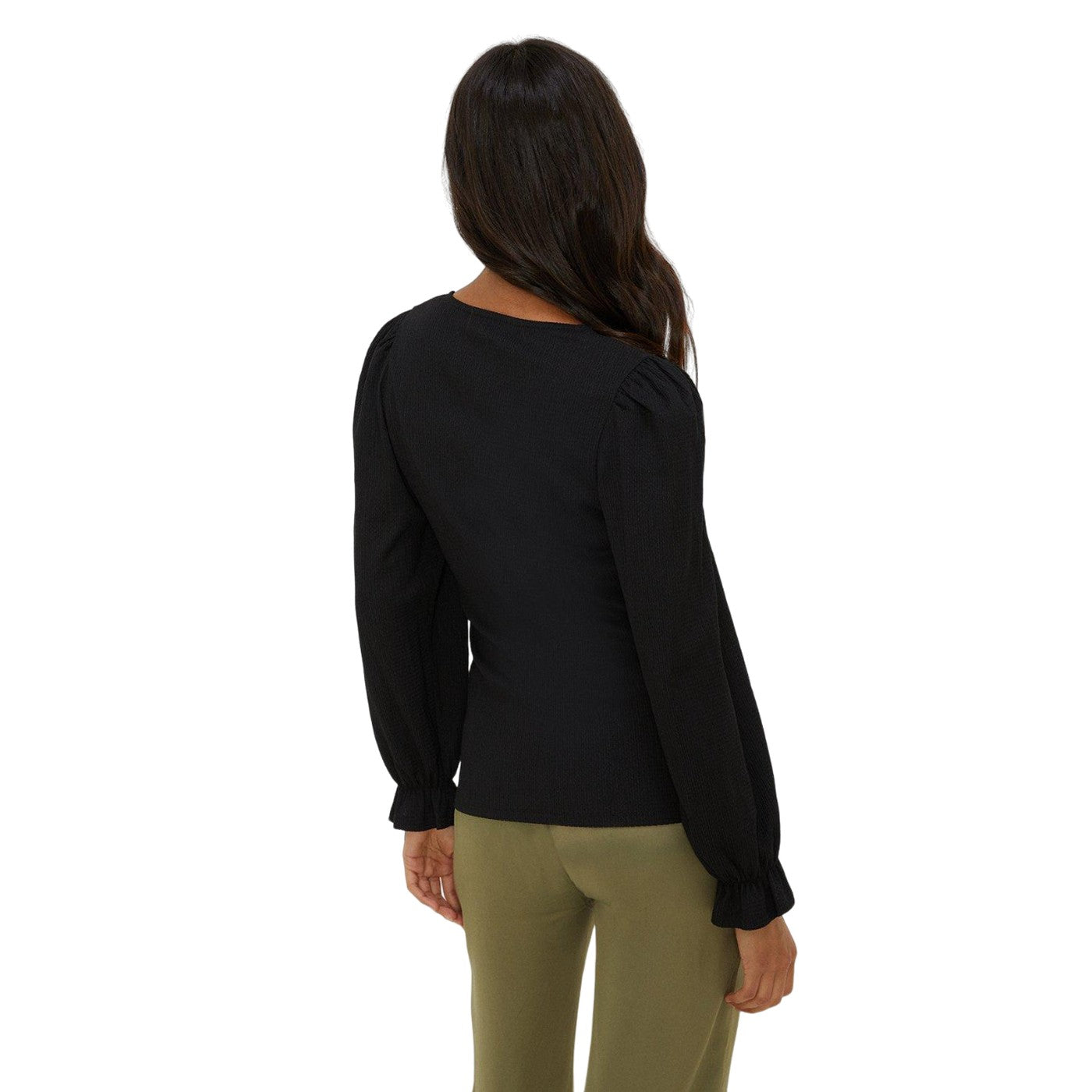 Black - Back - Dorothy Perkins Womens-Ladies Textured Shirred Cuff Long-Sleeved Top