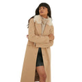 Camel - Front - Dorothy Perkins Womens-Ladies Faux Fur Trim Single-Breasted Coat