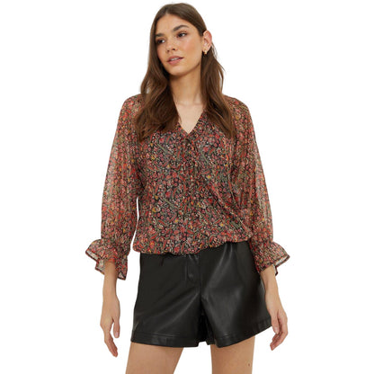 Multicoloured - Front - Dorothy Perkins Womens-Ladies Ditsy Print Chiffon Front Tie Blouse