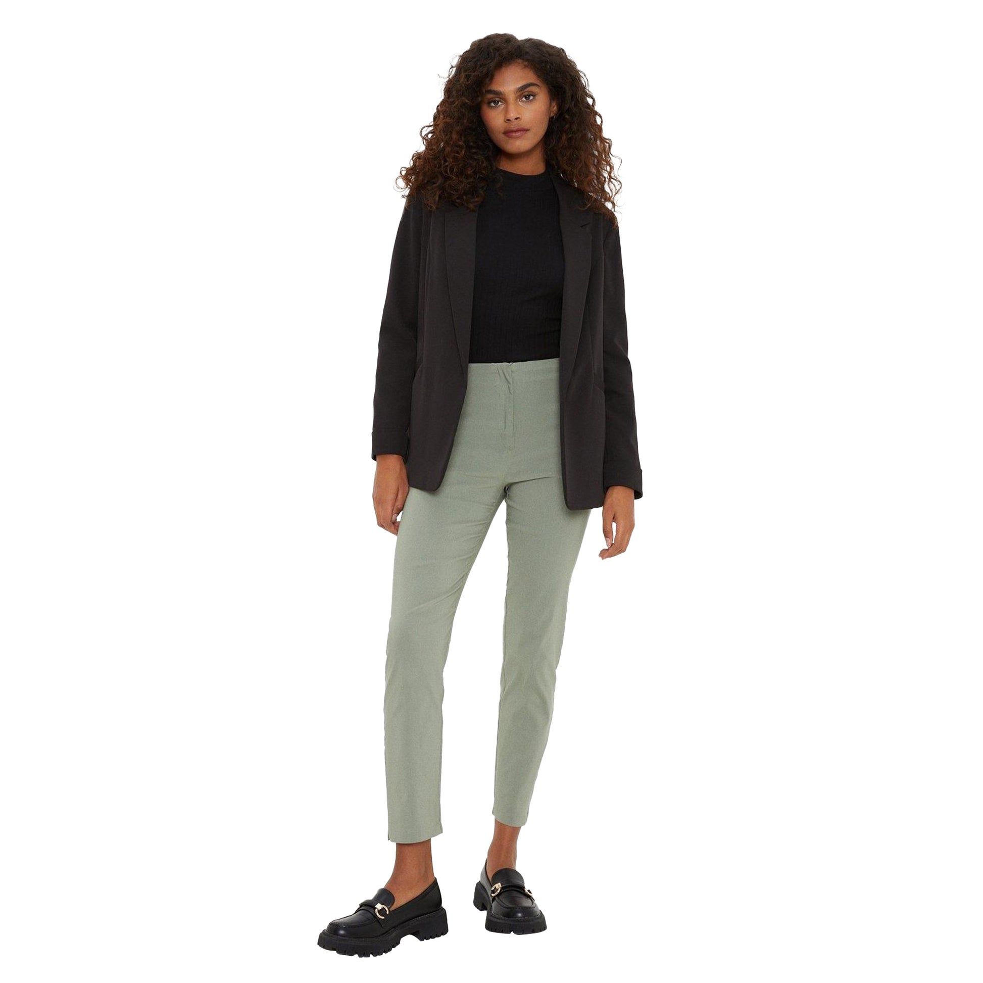 Khaki Green - Side - Dorothy Perkins Womens-Ladies Bengaline High Waist Slim Trousers
